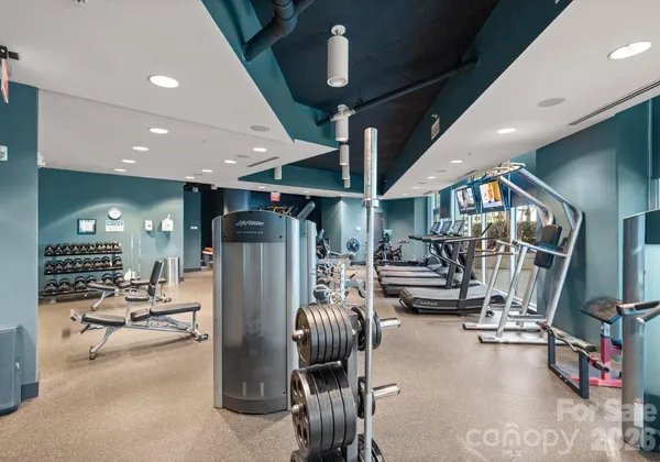 a room with gym equipment