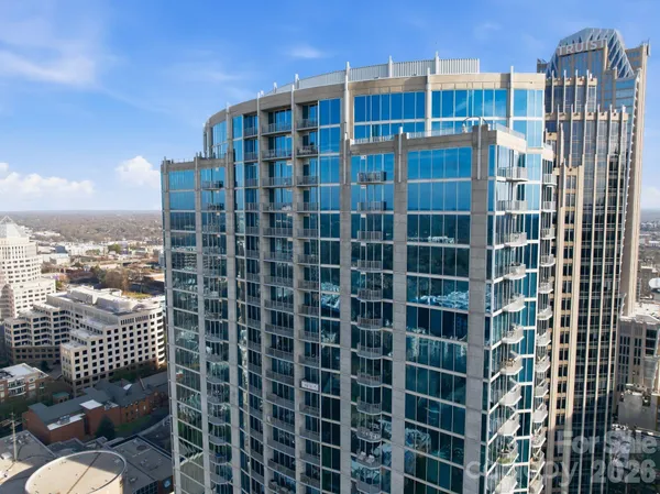 a city view with tall buildings