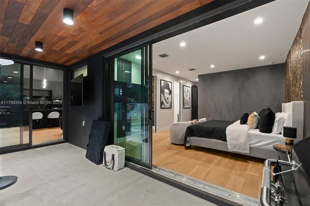 a view of a backyard with swimming pool