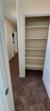 a view of walk in closet with empty racks