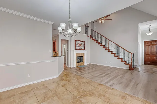 a view of a livingroom with a staircase