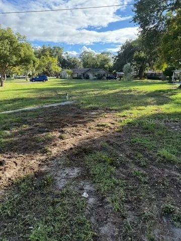 a view of a grassy field with trees