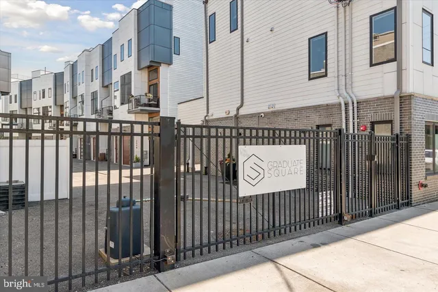 a view of a brick building from the roof