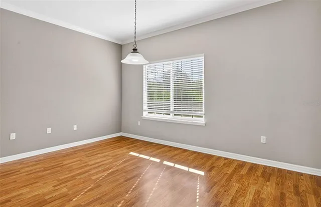 a view of a room with wooden floor and windows