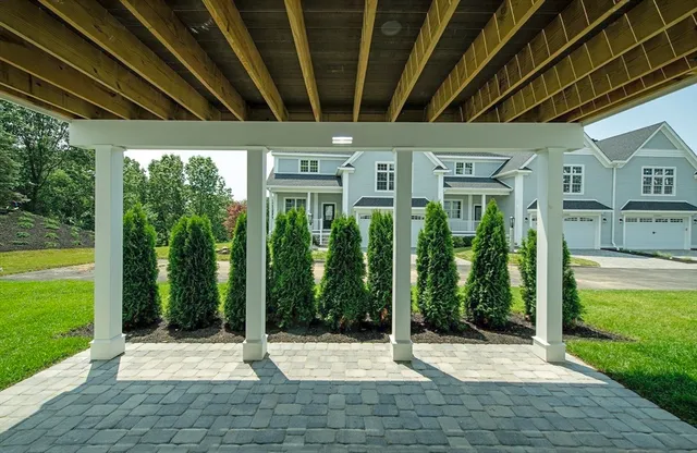 a building view with a garden space
