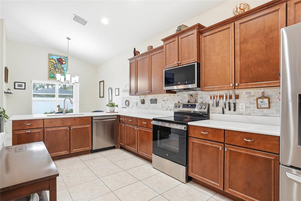 2906 West Douglas Street Tampa, FL 33607 - Photo 13 of 36 a kitchen with stainless steel appliances granite countertop a sink stove and refrigerator