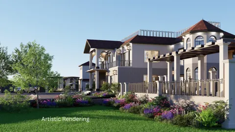 a front view of a house with a yard and potted plants