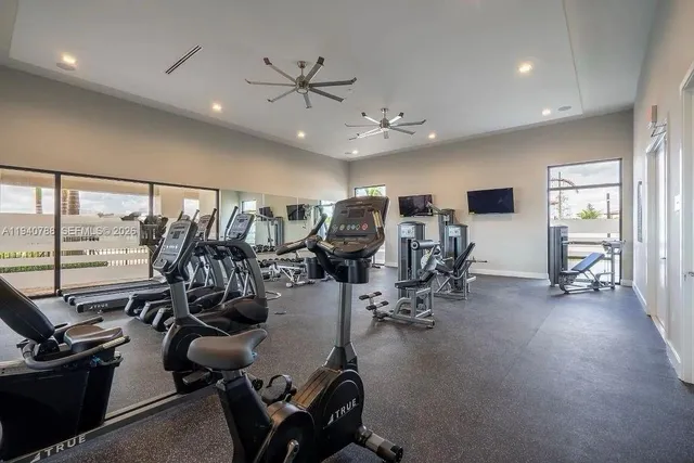 a view of a room with gym equipment