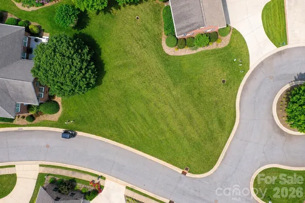 an aerial view of a swimming pool