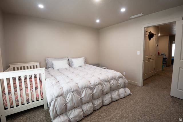 1787 North 1280 East Payson, UT 84651 - Photo 14 of 22 Neutral-toned bedroom featuring recessed lighting and carpeted flooring