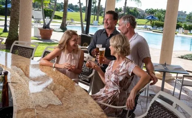 a view of a yard with palm trees
