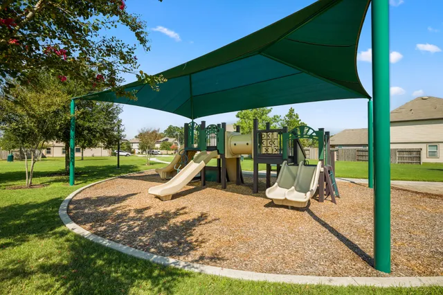a view of a park with slide