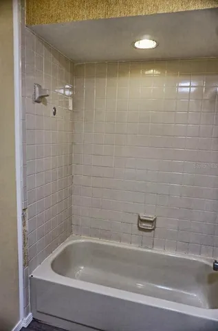 a bathroom with a bathtub