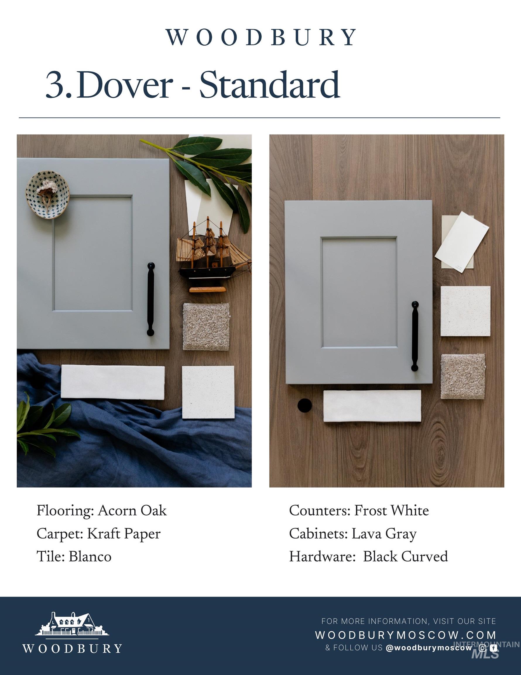Tbd Tbd Primrose Court, Unit 4 Moscow, ID 83843 - Photo 18 of 23 Property Specifications. Presenting the "Dover - Standard" material selection including flooring, carpet, tile, counters, cabinets, and hardware for the property