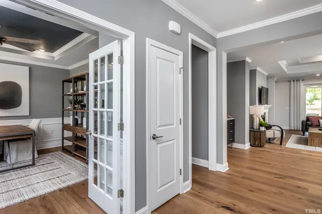 a view of a livingroom with furniture and wooden floor