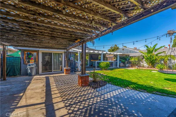 a view of a porch with a garden