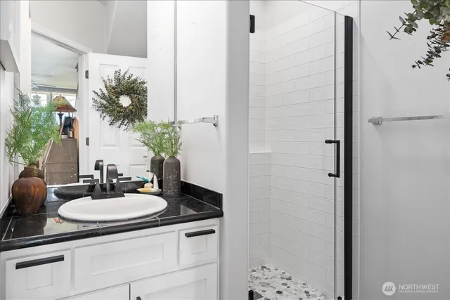 a sink with a mirror