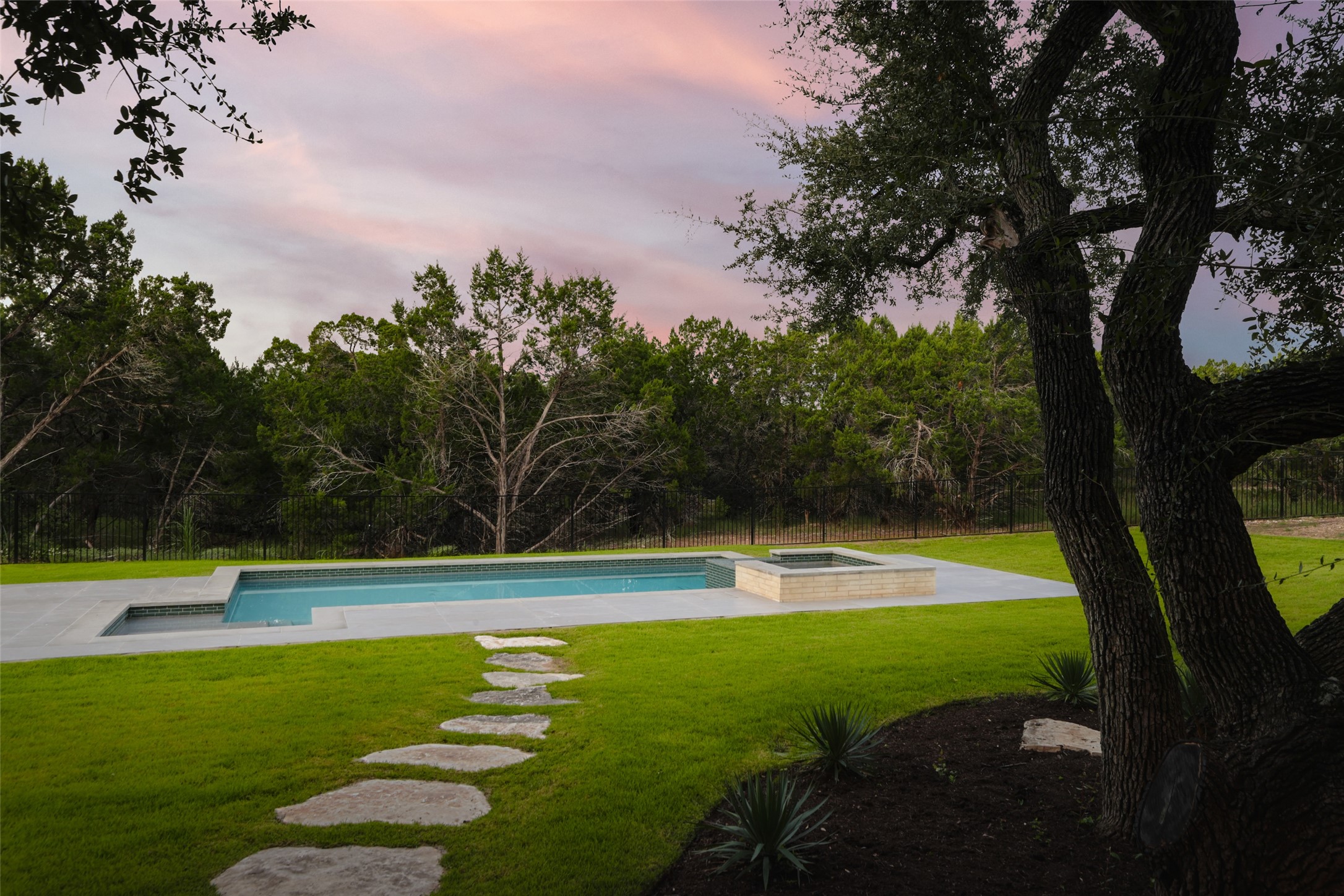 125 Broadwing Cove Austin, TX 78737 - Photo 34 of 40 a view of a swimming pool with a yard and palm trees