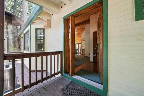 a view of a balcony from door