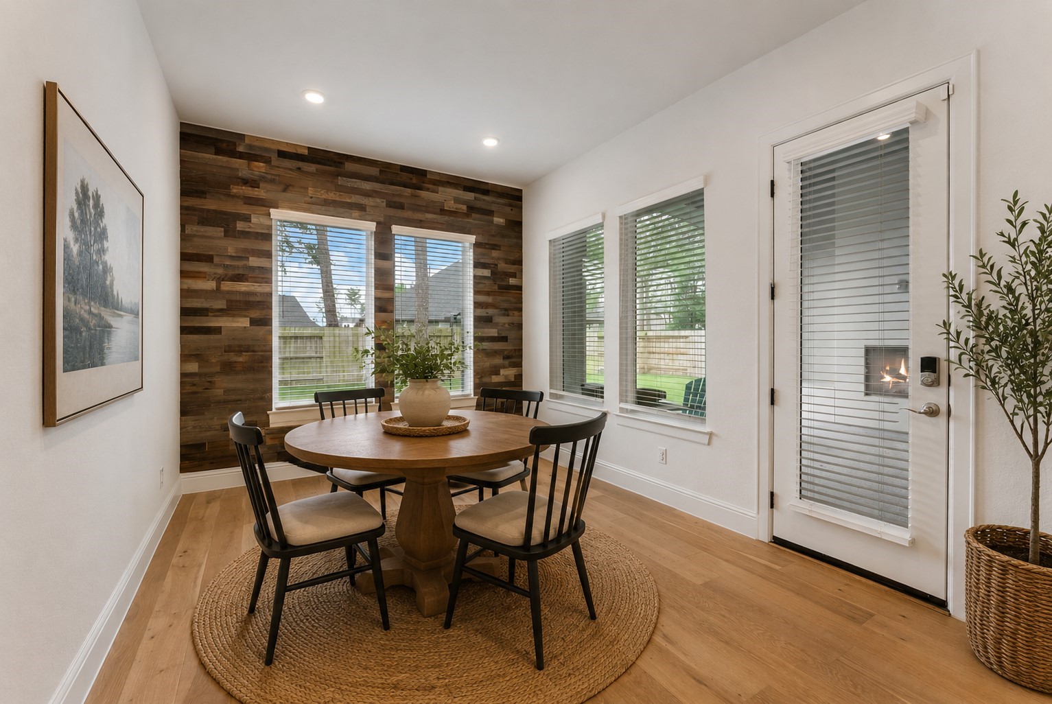 12932 Whitewater Way Conroe, TX 77302 - Photo 13 of 48 Breakfast nook highlighted by a custom accent wall and abundant natural light.(Furniture was virtually staged)