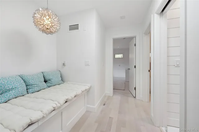 a living room with furniture flowerpot and a chandelier