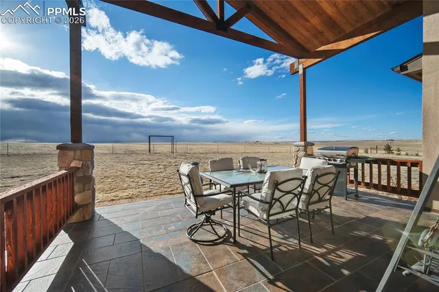 an outdoor space with furniture