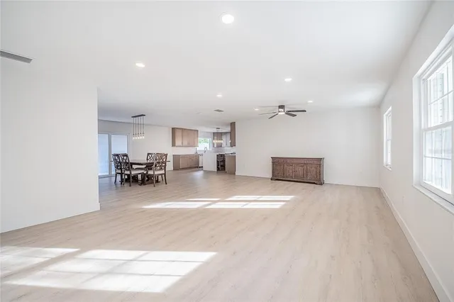 a view of kitchen with furniture and a window