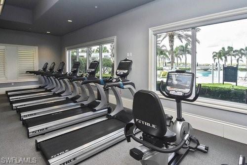 20308 Corkscrew Shores Boulevard Estero, FL 33928 - Photo 40 of 47 Workout area with carpet floors, recessed lighting, and baseboards