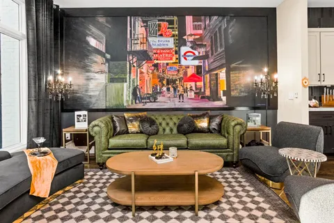 a living room with furniture and a couch