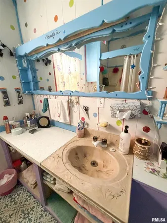 a bathroom with a sink and a shower