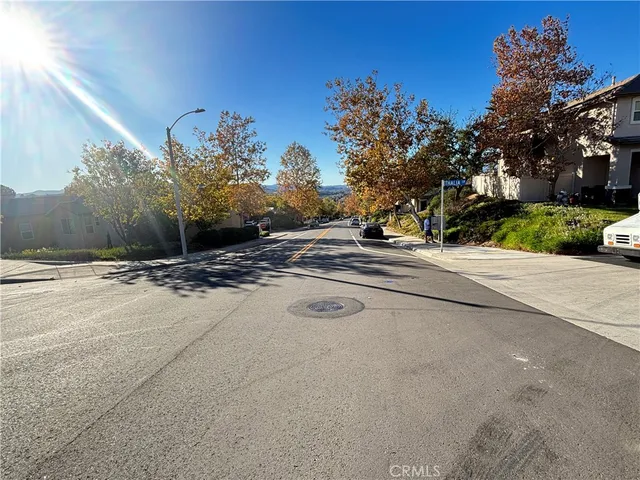 a view of a park with large trees