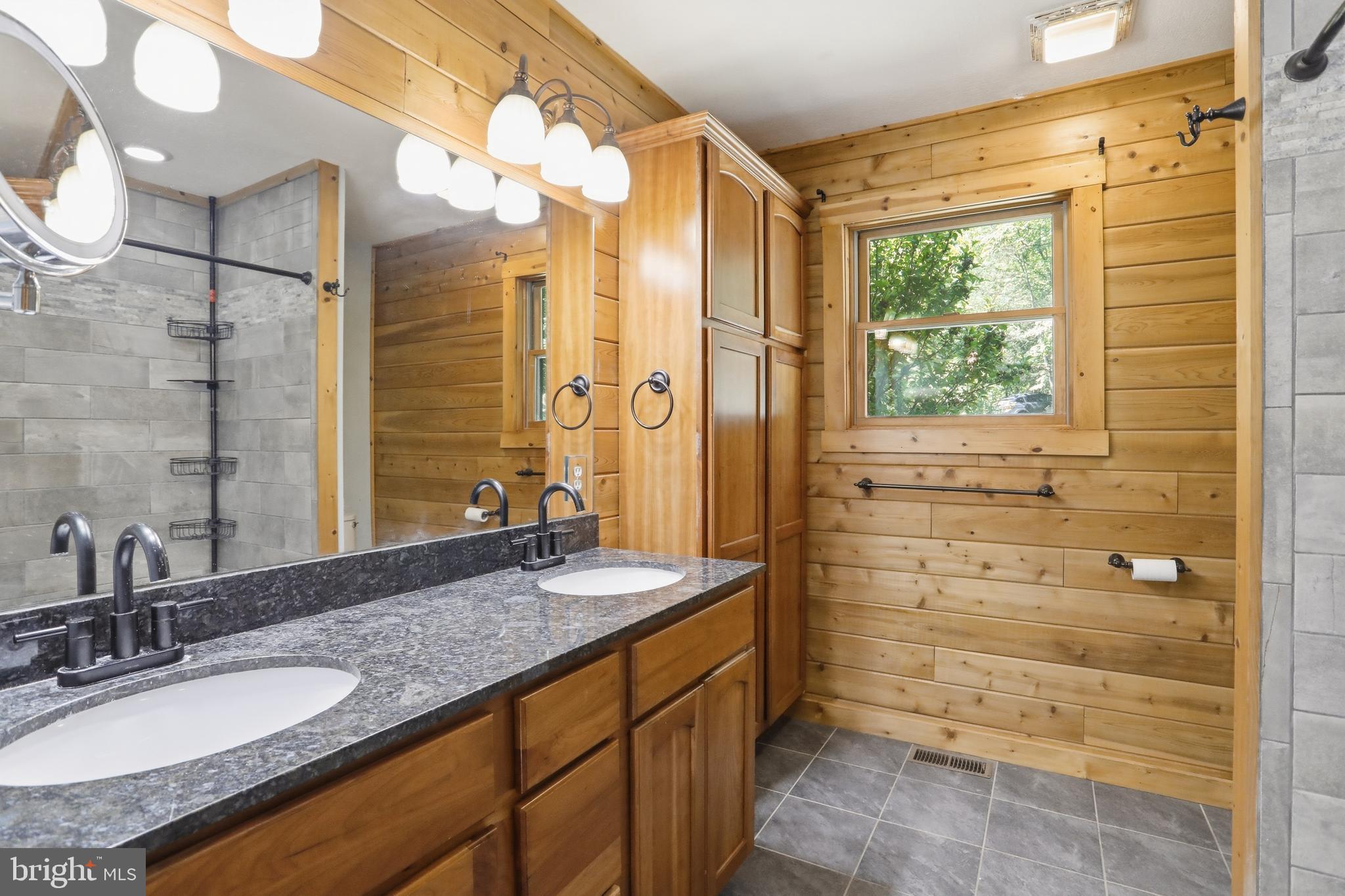 1400 Core Road Romney, WV 26757 - Photo 19 of 73 a bathroom with a granite countertop sink a mirror and a shower