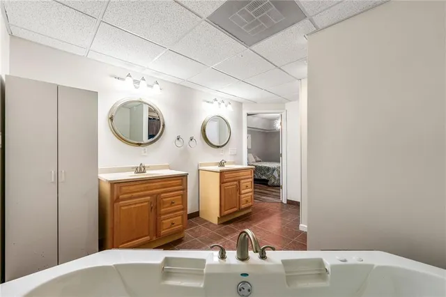 a view of a lake with a yard