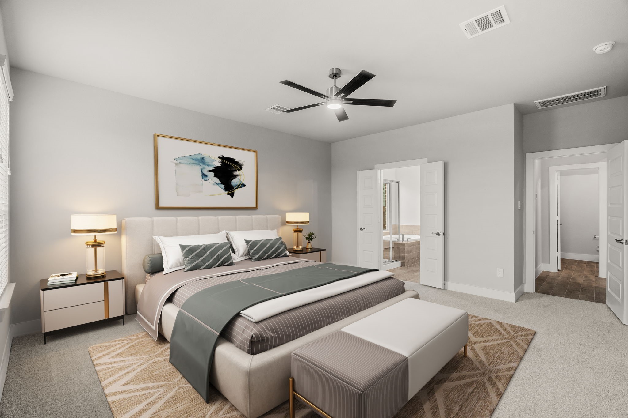 3039 Native Spg Drive Spring, TX 77373 - Photo 21 of 40 a bedroom with a large bed and a chandelier