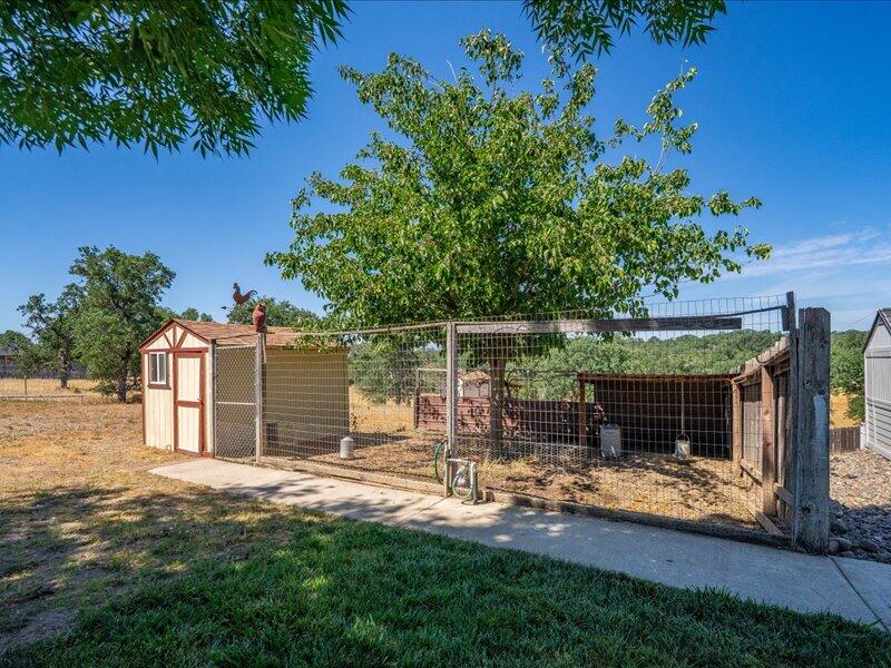 19907 Hidden Hills Road Cottonwood, CA 96022 - Photo 18 of 20 a backyard of a house with table and chairs potted plants and large tree