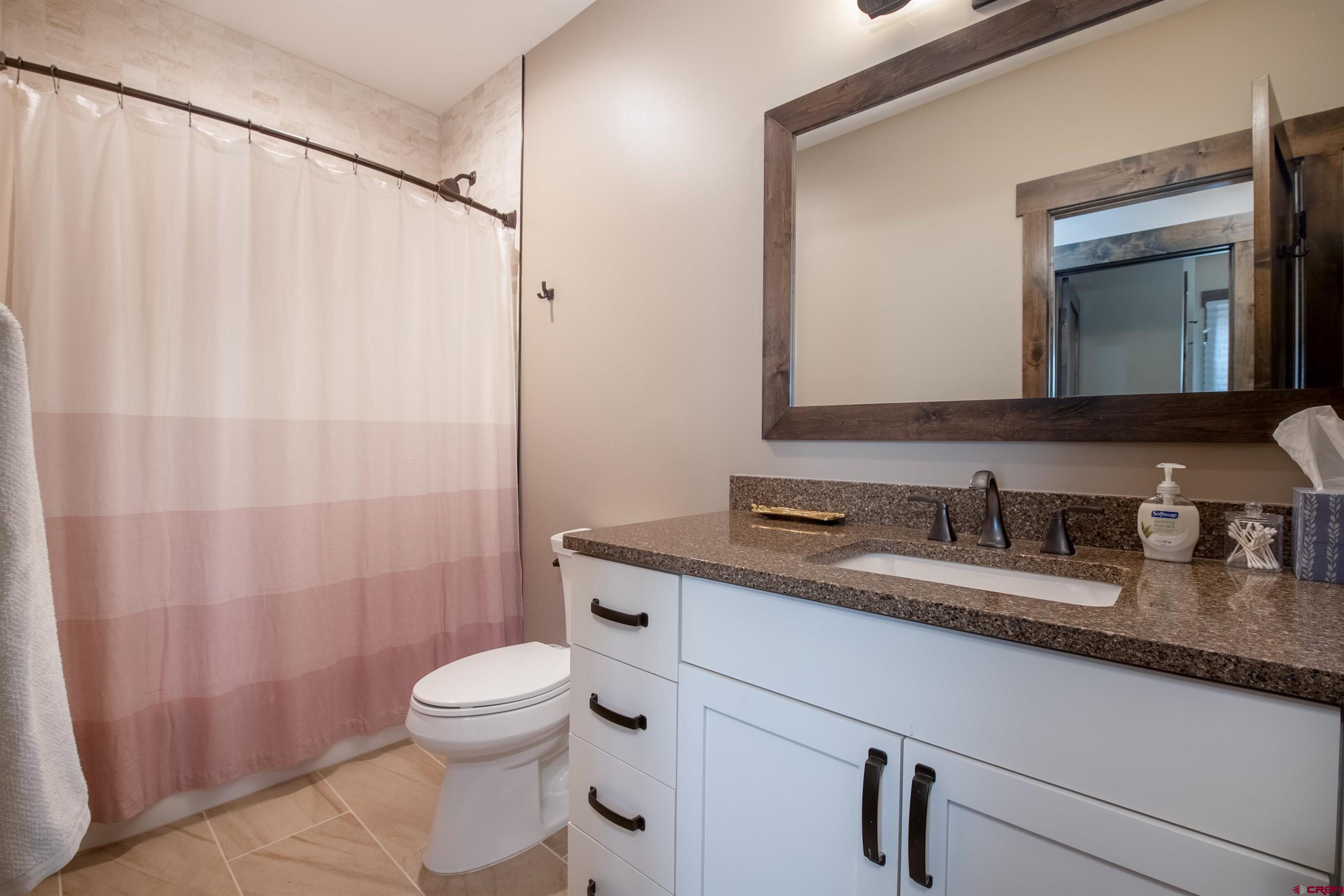 14 Ace Court Crested Butte, CO 81224 - Photo 16 of 24 a bathroom with a granite countertop sink toilet and a mirror