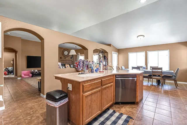 a view of a living room and bathroom