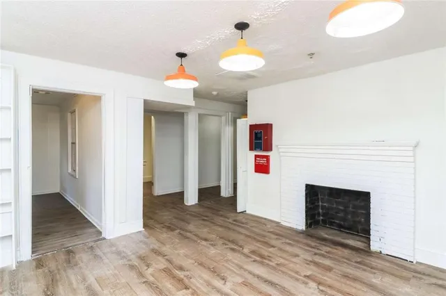 a view of a livingroom with a fireplace