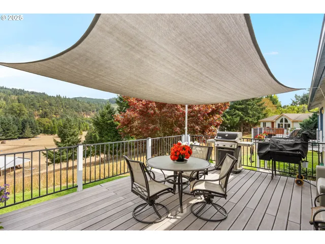 a view of a chairs and table in patio with wooden floor