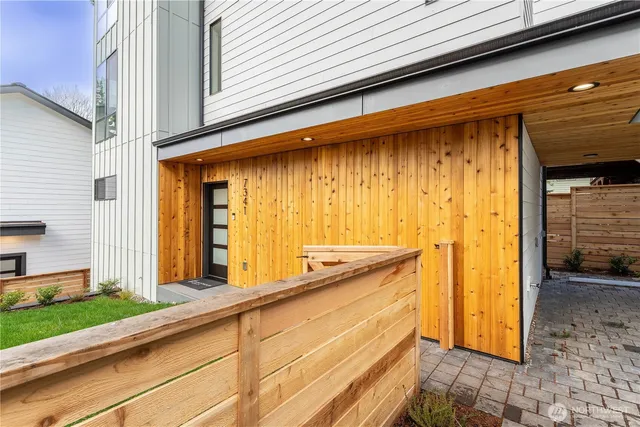 a view of a porch with a door