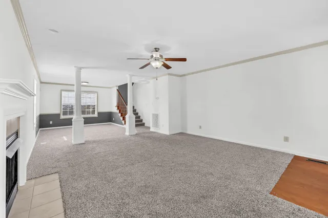 a view of a livingroom with a fireplace