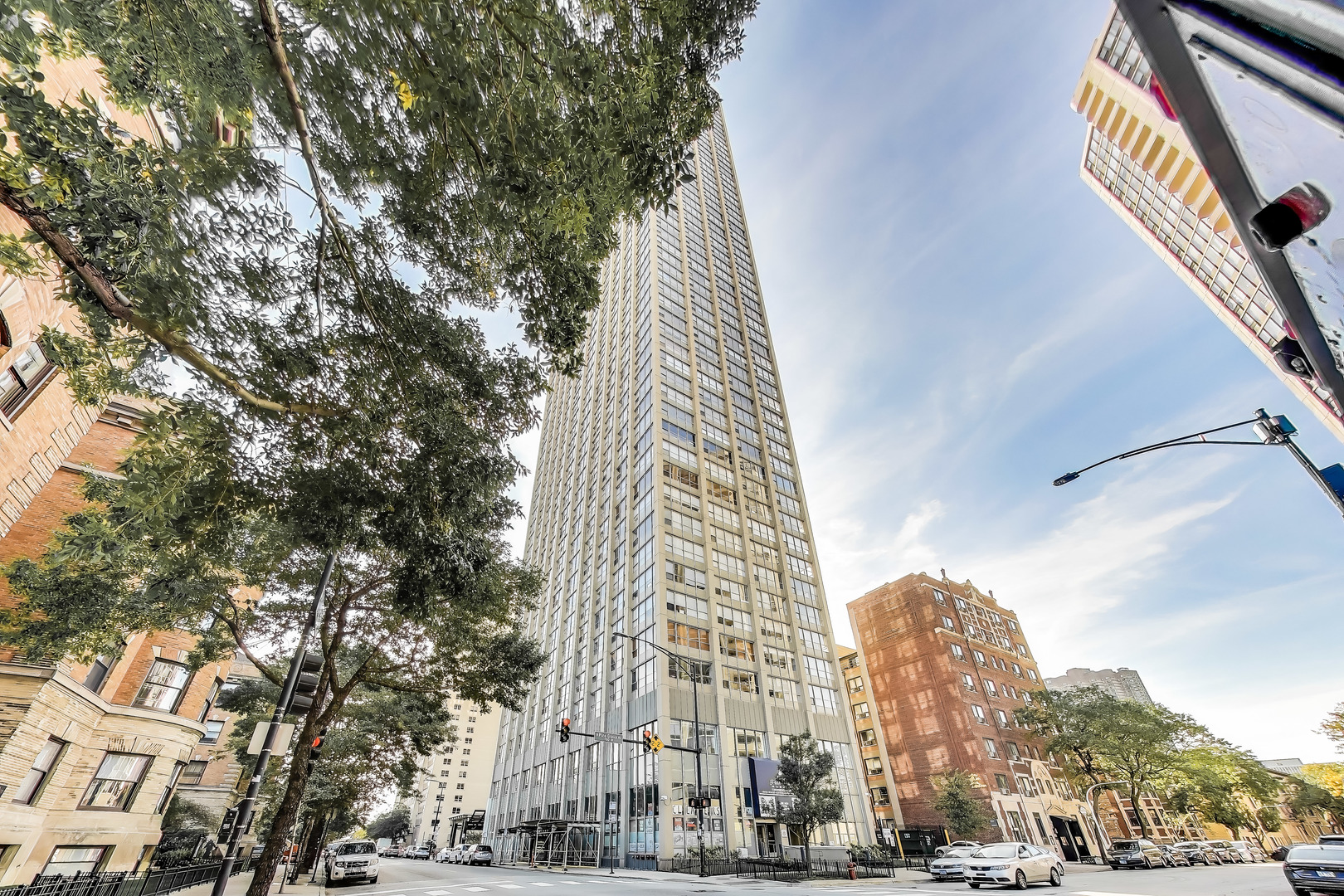 a view of a city with tall buildings