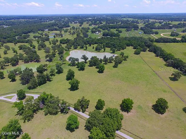 an aerial view of green landscape with trees houses and lake view