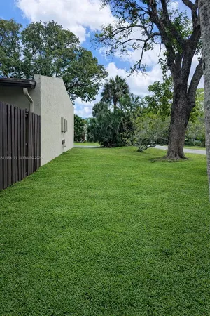a view of a backyard with a large tree
