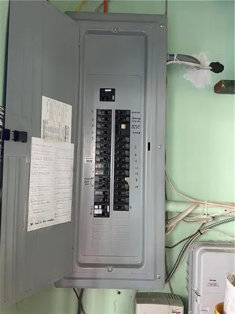 a view of a room with a door