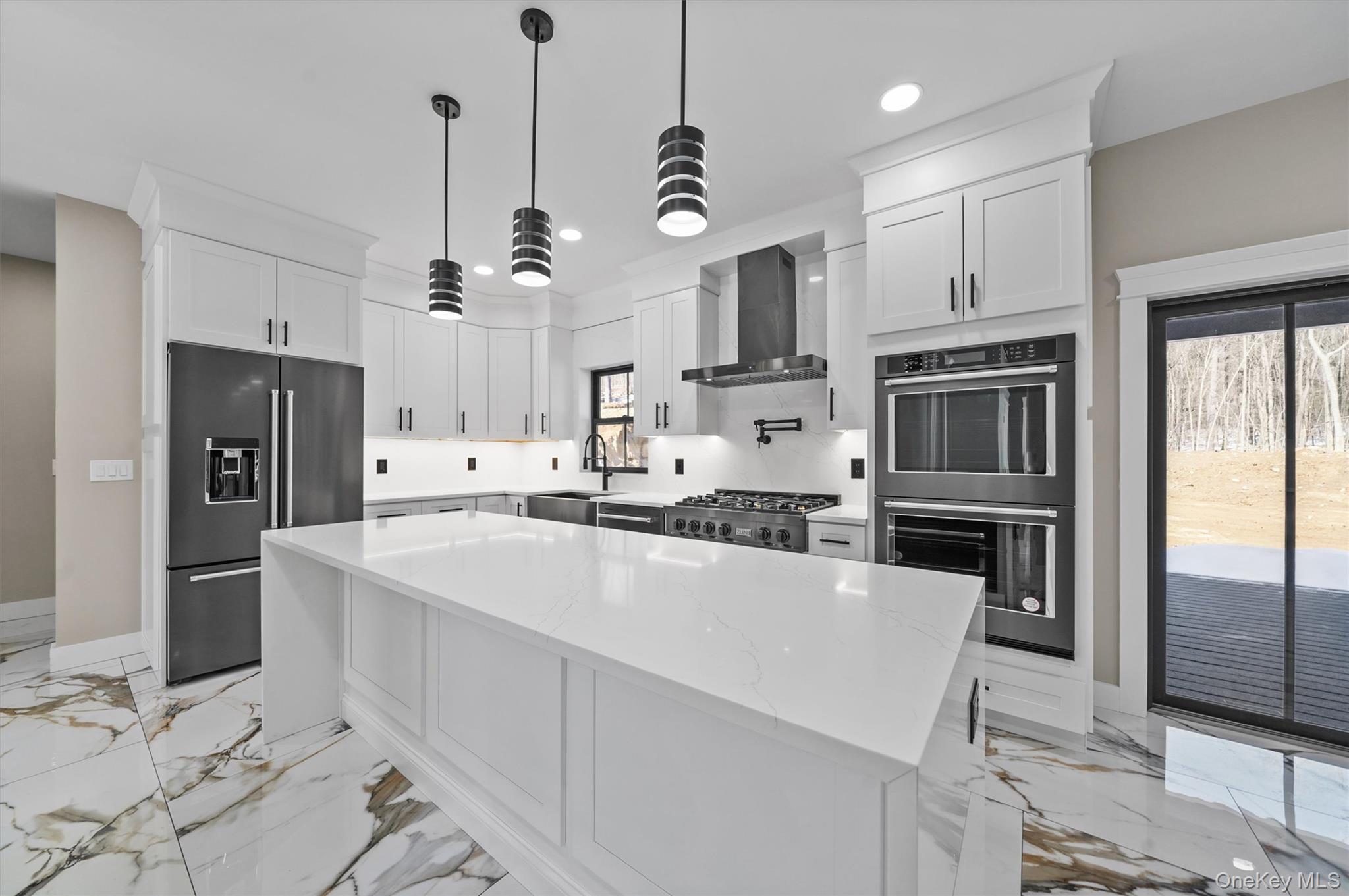 Lot #4 Mountain Road Port Jervis, NY 12771 - Photo 18 of 47 a large kitchen with stainless steel appliances kitchen island granite countertop a refrigerator a sink a stove and white cabinets with wooden floor