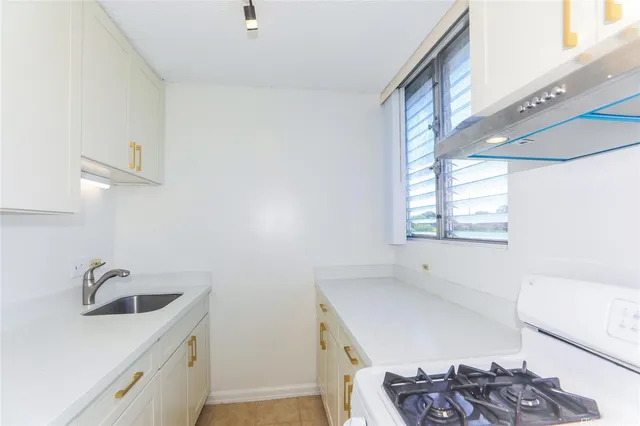 a kitchen with a sink stove and refrigerator