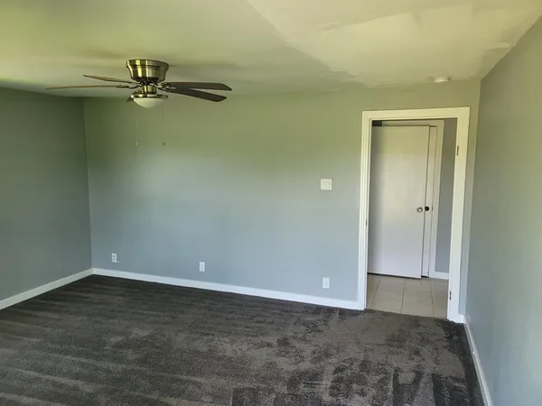 an empty room with a workbench