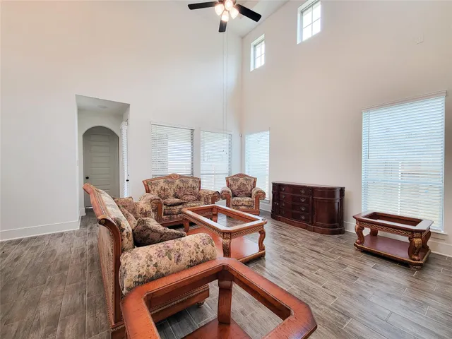 a living room with furniture