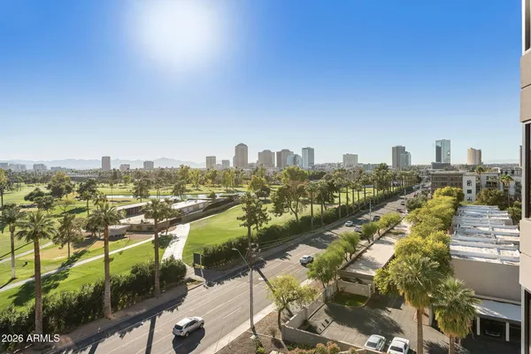 a view of a city from a balcony